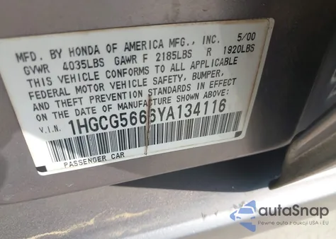 2000 Honda Accord 2.3 Ex из США, поврежденный, VIN 1HGCG5666YA134116